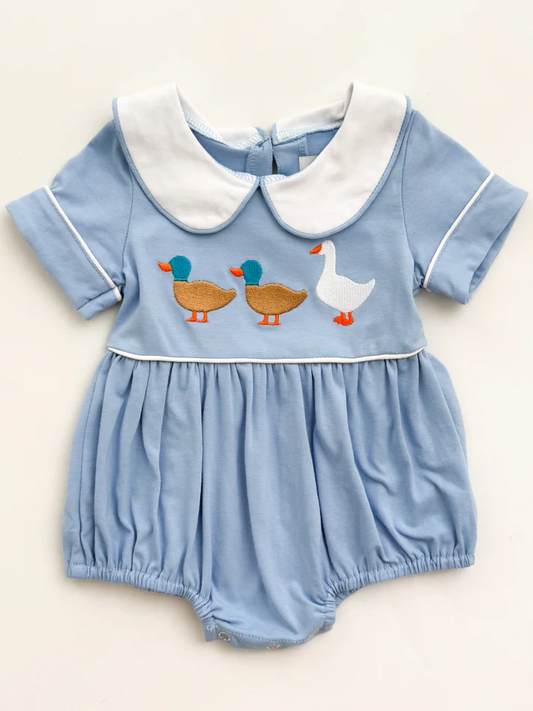 presale SR3297 Baby Girls Short Sleeve Ducks Goose Collar Ruffle Rompers D 1008