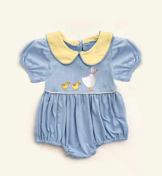 presale SR3298 Baby Girls Short Sleeve Ducks Goose Collar Ruffle Rompers D 1008