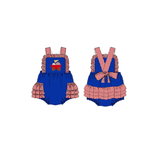 presale SR3303 Baby Girls Strap Baseball Truck Team Ruffle Rompers D 1013
