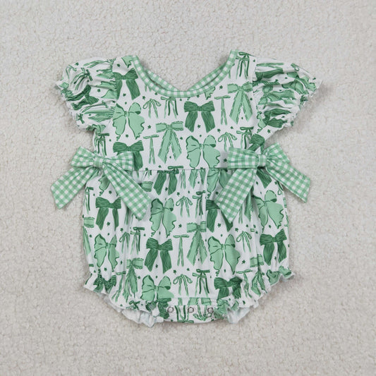 Baby Girls Green Ruffle Rompers with St Patrick's Day Bows Cute And Fashionable Outfit for Infants