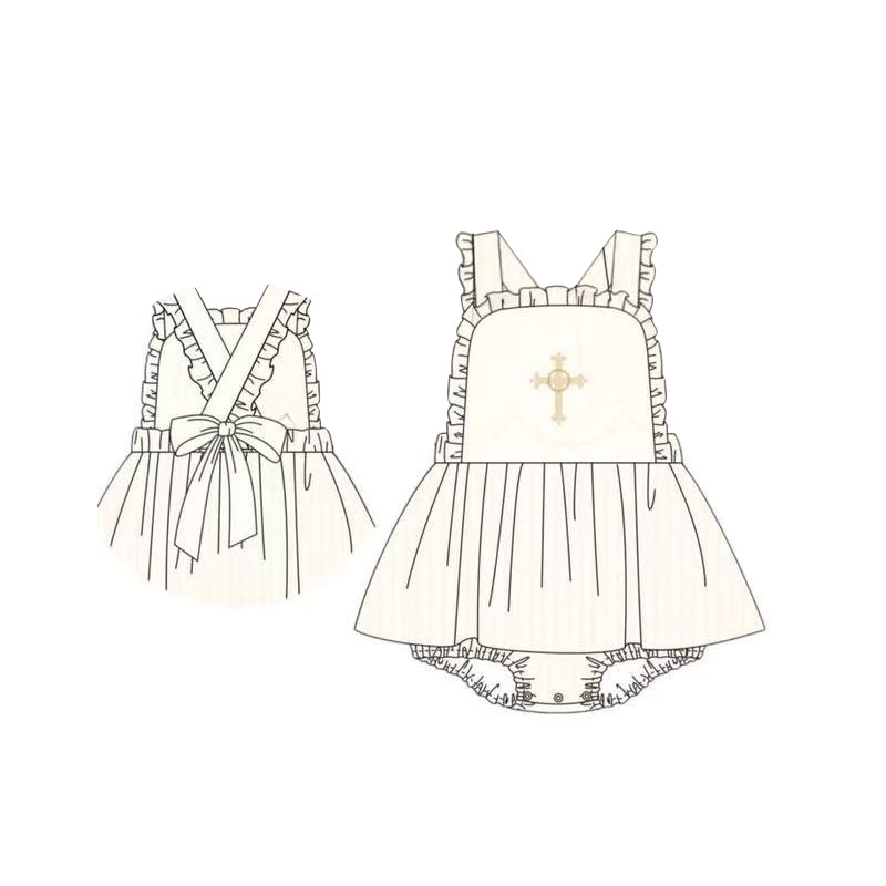 presale SR3306 Baby Girls Strap Cross Easter Back Bows Ruffle Bummies Rompers D 1011