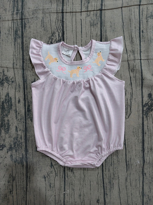 Pre order gingham pink bow dog smocked bubble romper