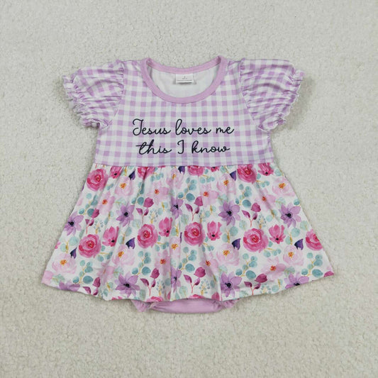 SR3343 Baby Girls Jesus Love Me Floral Tunic Bummies Ruffle Rompers  D 1211