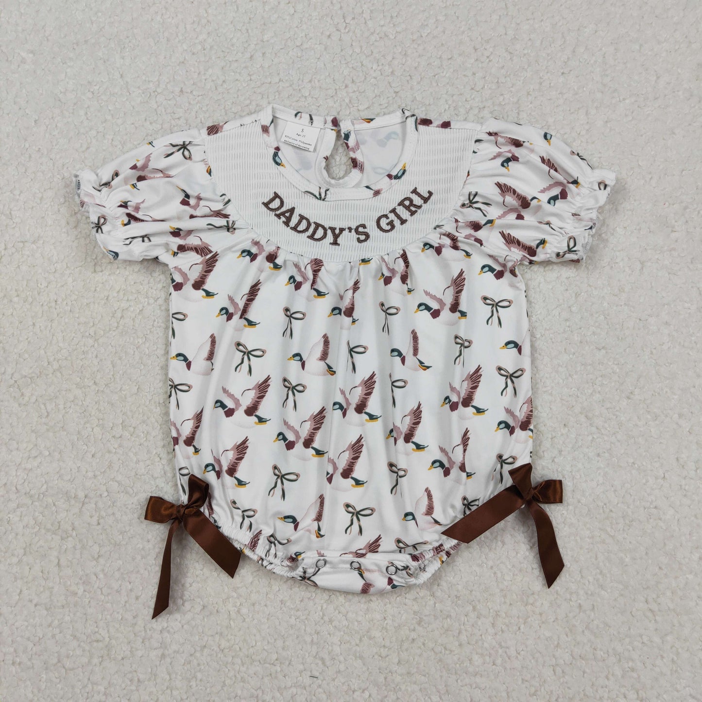 Baby Girls Ruffle Rompers Embroidery 'Daddy's Girl' Bows Design Ducks Hunting Theme Soft Cotton Outfit for Little Girls