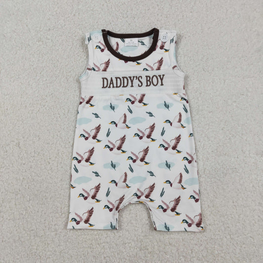 Smocked 'Daddy's Boy' Baby Sleeveless Ducks Hunting Short Rompers Boy's Summer Outfit Casual Breathable Clothing
