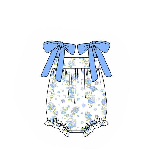 presale SR3370 Baby Girls Blue Strap Flowers Ruffle Rompers D 1029