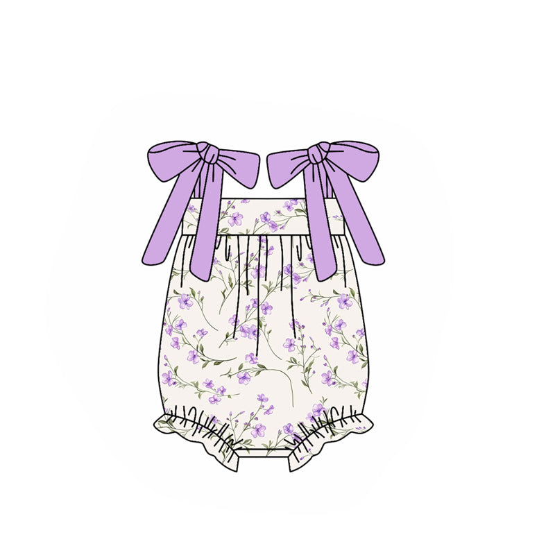 presale SR3371 Baby Girls Lavender Strap Flowers Ruffle Rompers D 1029