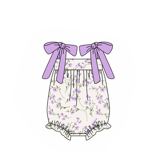 presale SR3371 Baby Girls Lavender Strap Flowers Ruffle Rompers D 1029