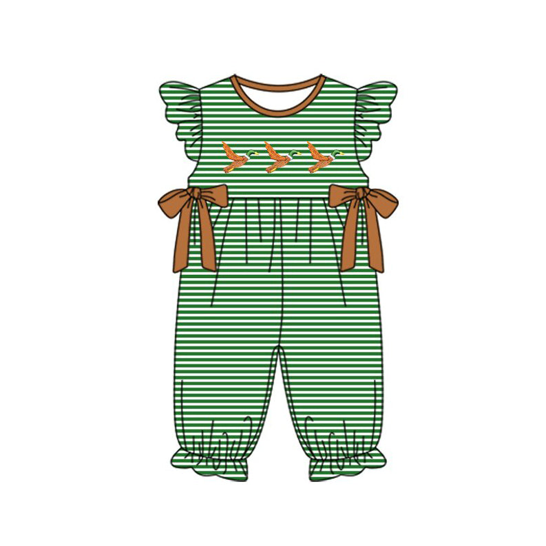 presale SR3373 Baby Girls Stripe Ducks Bows Ruffle Footie Rompers D 1029
