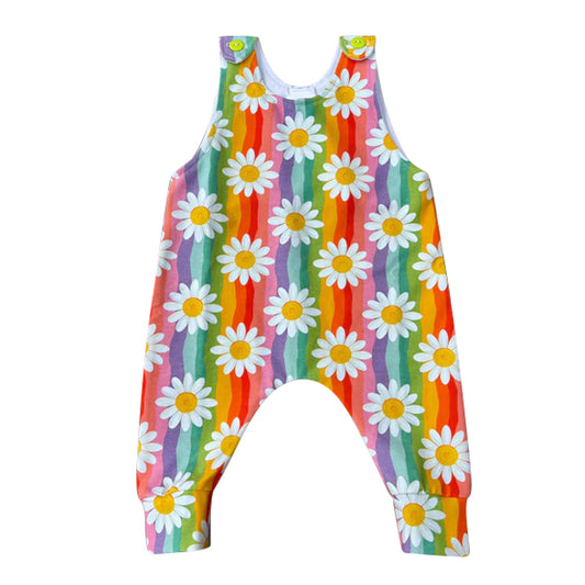 presale SR3376 Baby Girls Colorful Stripe Daisy Flowers Footie Rompers D 1029