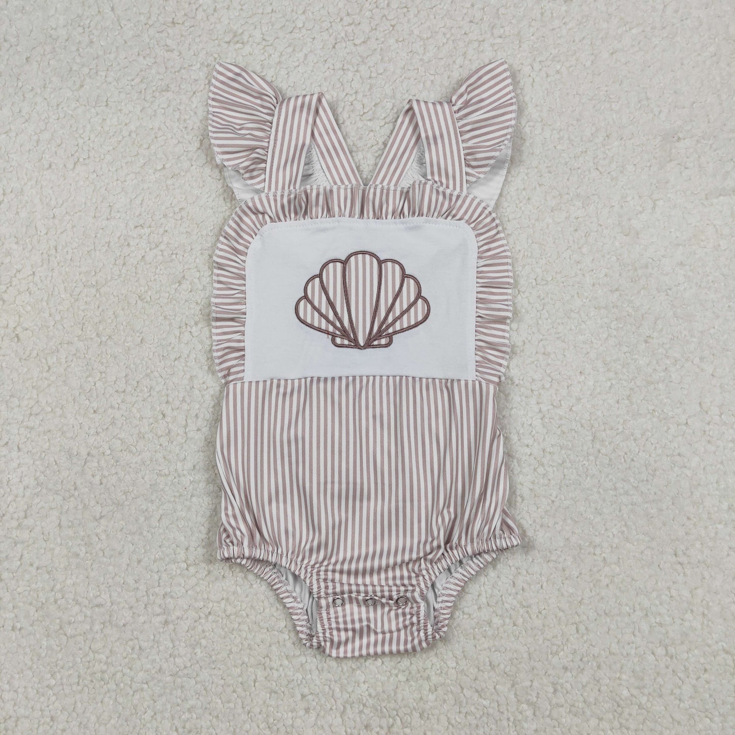 Baby Girls Embroidery Ruffle Rompers with Stripe Shells And Flutter Sleeves
