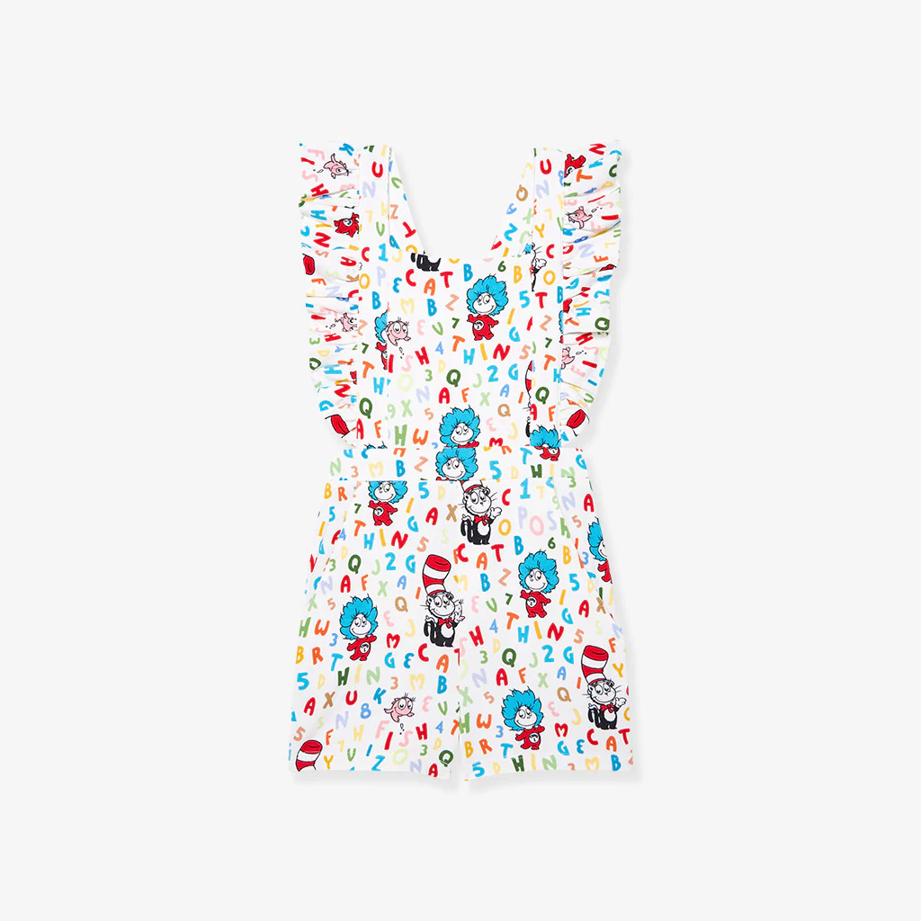 presale SR3415 Baby Girls Flutter Sleeve Mr Reading Pockets Jumpsuits   D 1104