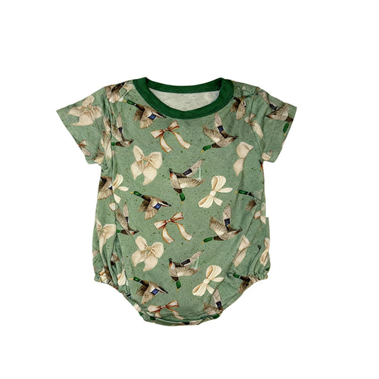 presale SR3421 Baby Girls Green Ducks Bows Plaid Hunting Ruffle Rompers D 1105