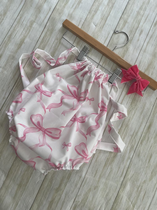 presale SR3424 Baby Girls Strap Pink Bows Plaid Ruffle Rompers  D 1107