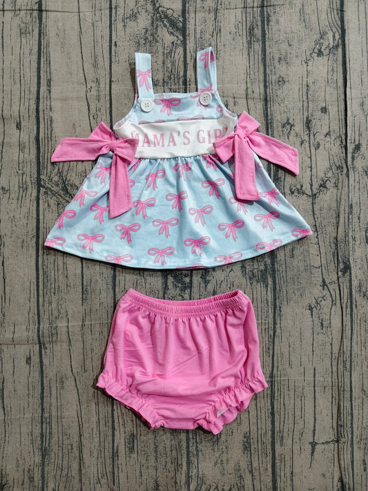 Pre order mama's girl pink bows bummie set