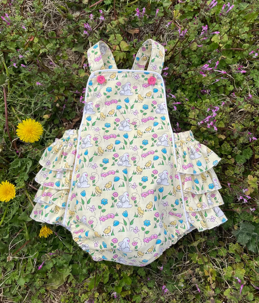 presale SR3428 Baby Girls Strap Flowers Rabbits Bubbly Ruffle Rompers D 1107