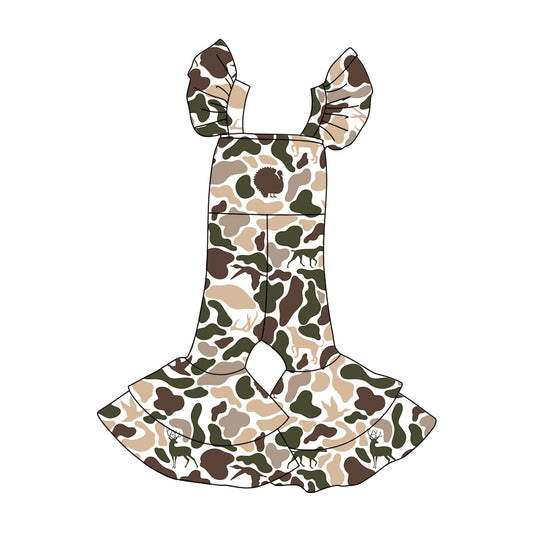presale SR3438 Baby Girls Duck Turkey Camo Flutter Sleeve Bell Bottom Southern Jumpsuits D 1106