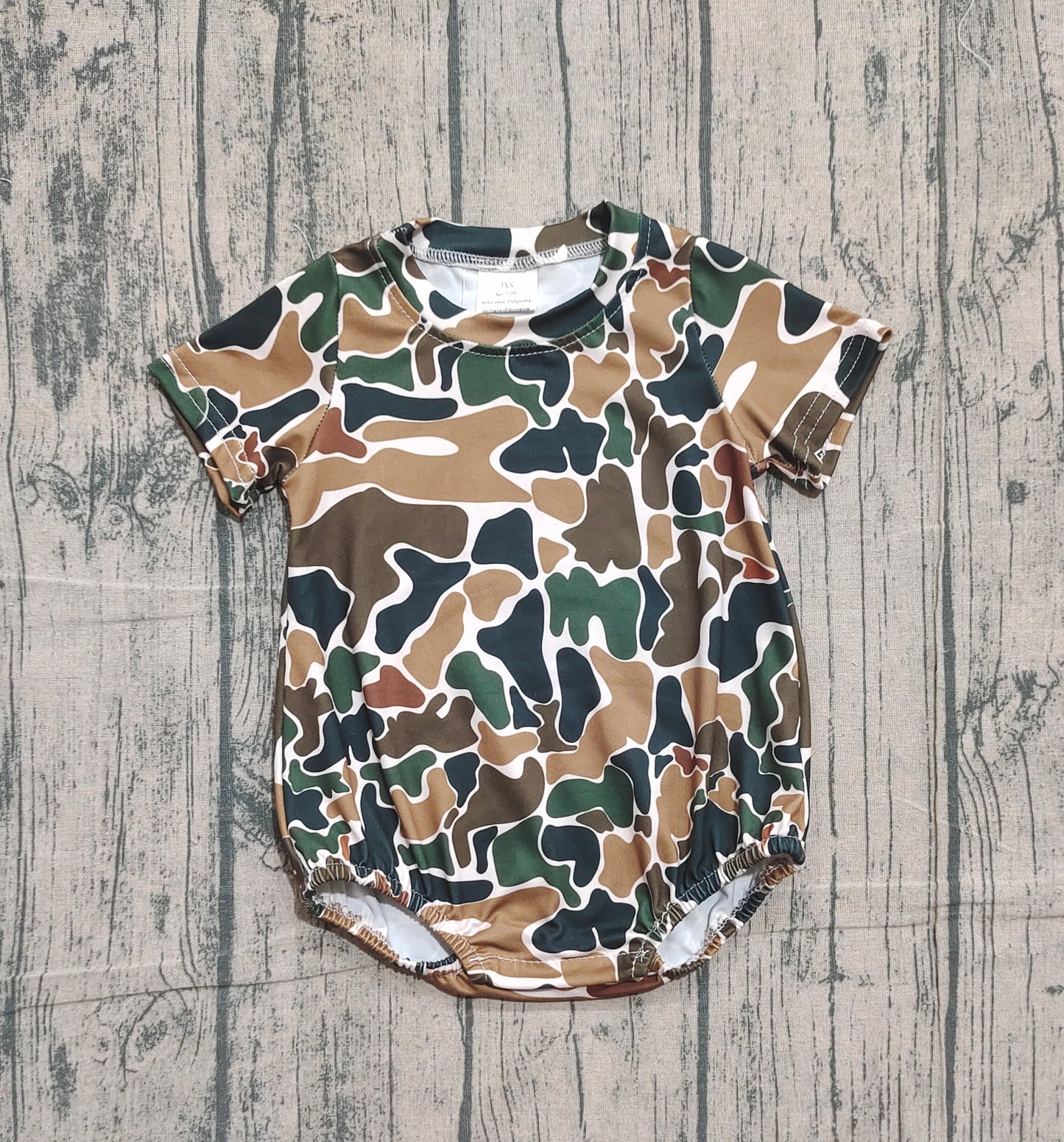 SR3450  Baby Boys Dark Brown Camo Short Sleeve Southern Rompers  D 1202