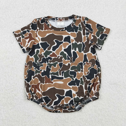 SR3450  Baby Boys Dark Brown Camo Short Sleeve Southern Rompers  D 1202