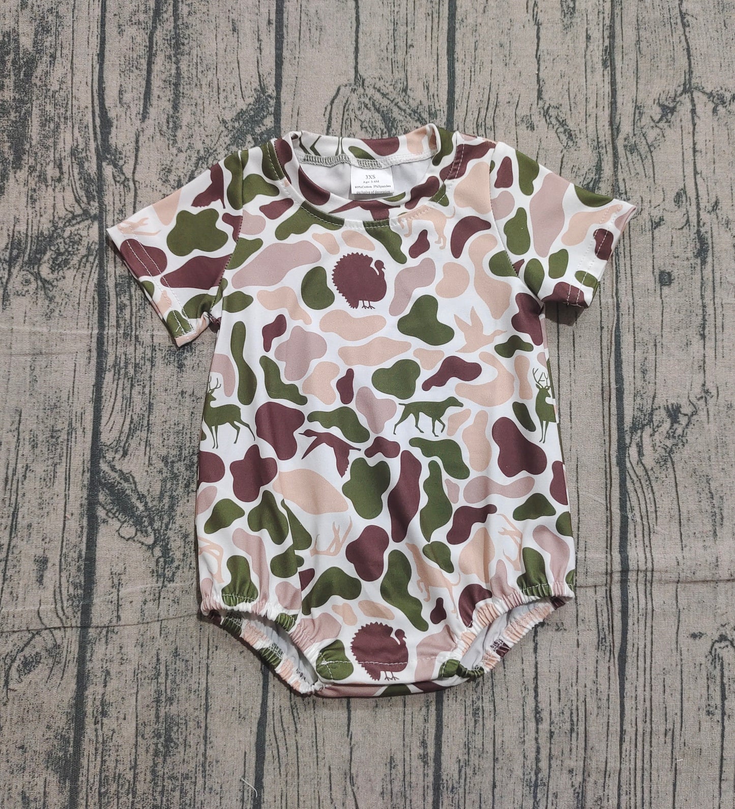 SR3451 Baby Boys Ducks Deer Dogs Camo Short Sleeve Southern Rompers  D 1202