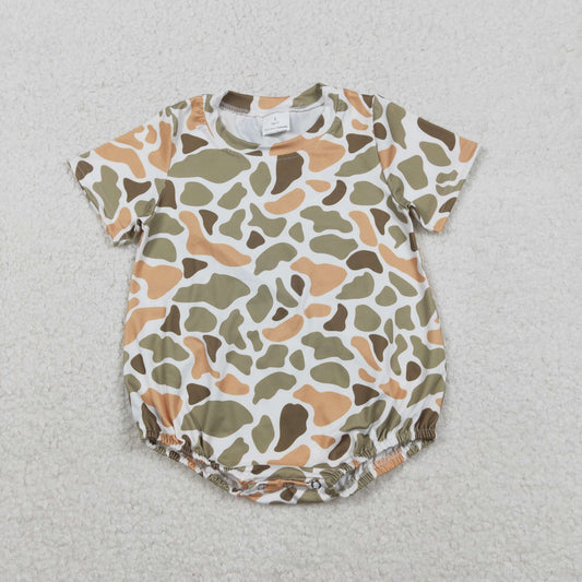 SR3452 Baby Boys Green Orange Camo Short Sleeve Southern Rompers  D 1202