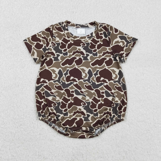 SR3453 Baby Boys Dark Khaki Camo Short Sleeve Southern Rompers D 1202
