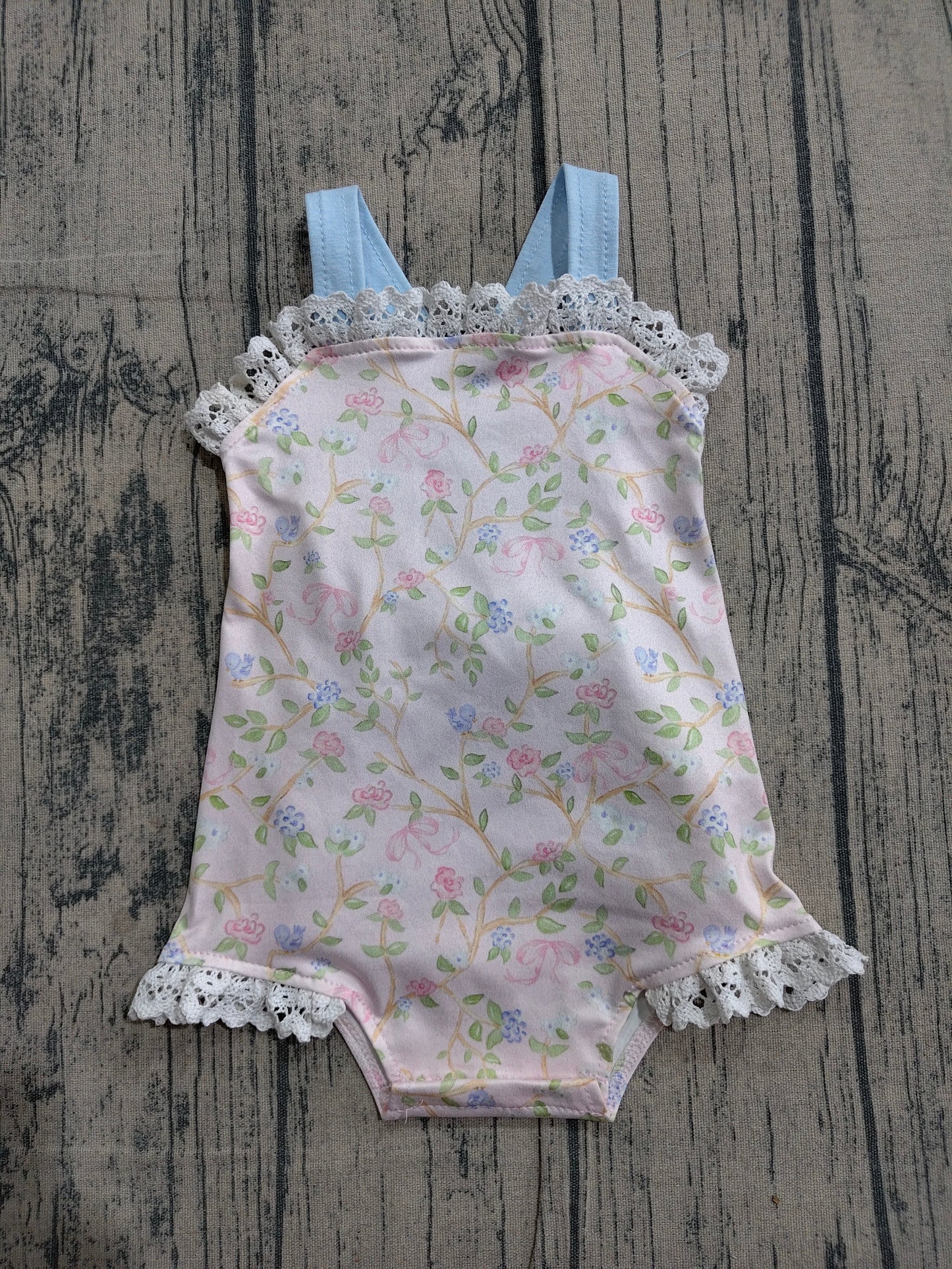 Pre order cotton lace floral backless strap romper