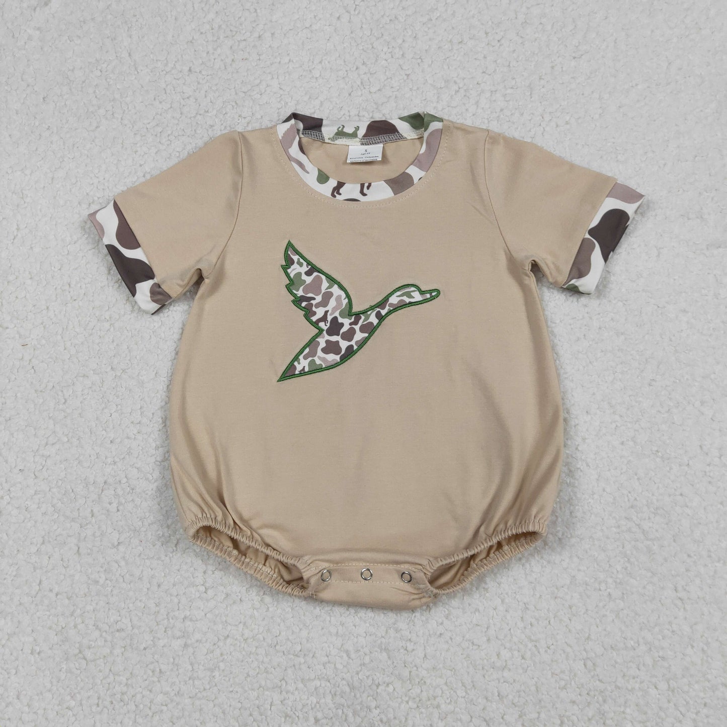 Baby Boys Embroidery Camo Ducks Short Sleeve Hunting Rompers Cute And Fashionable Baby Outfit for Little Hunters