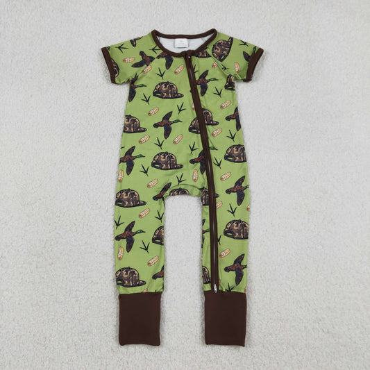 Baby Boys Camo Hunting Rompers with Two-Way Zip Convertible Design And Matching Ducks Call Hats for Infants