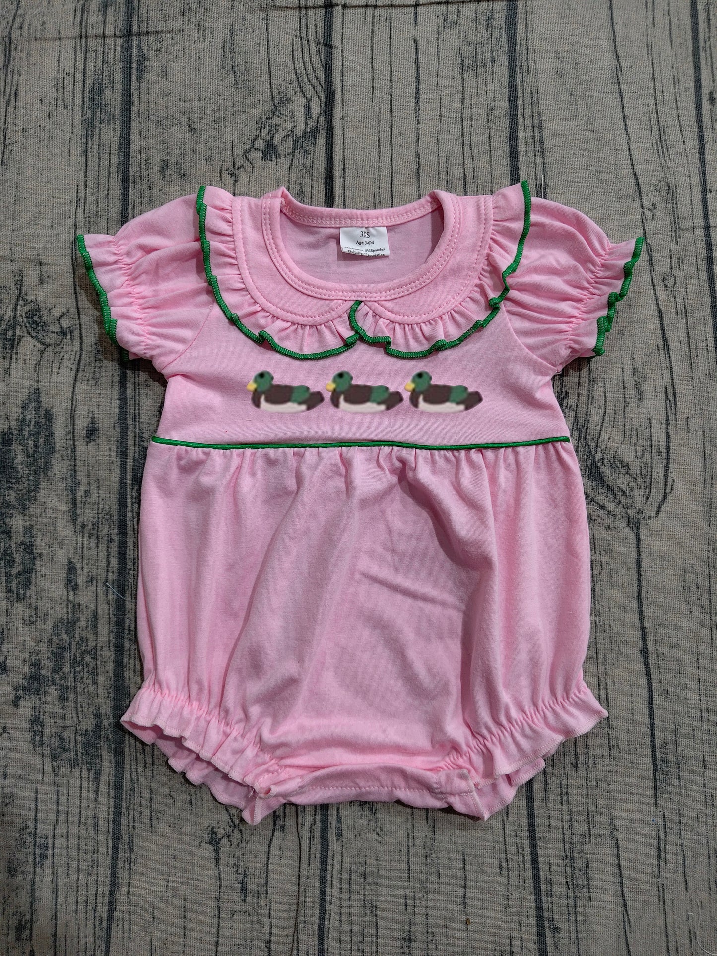 Pre order pink duck embroidery bubble romper