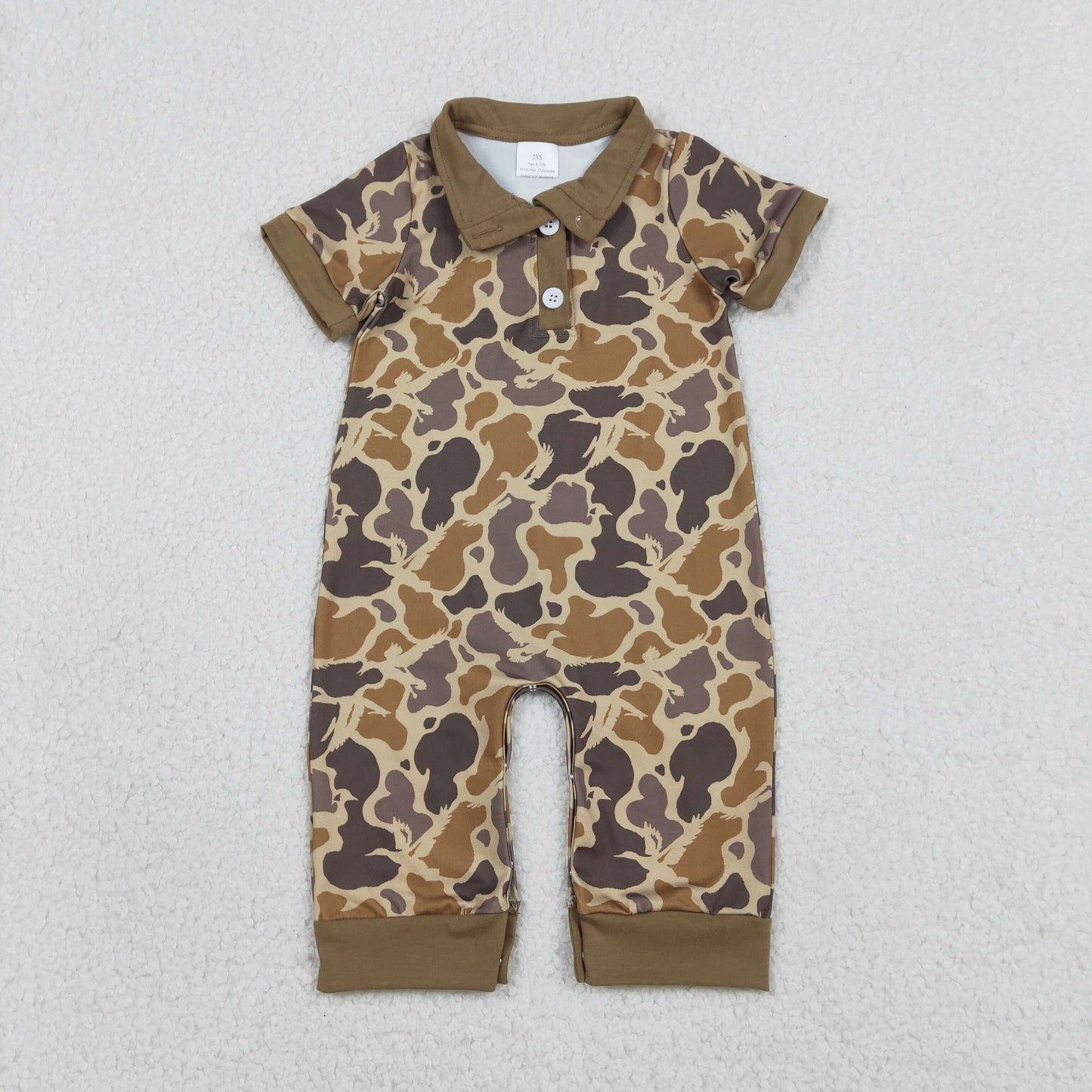 RTS NO MOQ（In Stock ) SR3638 Gray-brown camouflage button-down collar short-sleeved jumpsuit