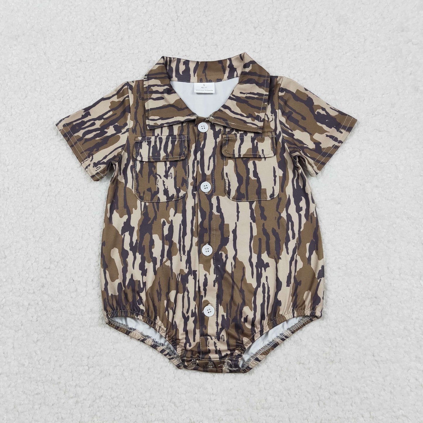 Baby Boys Southern Olive Camouflage Rompers with Button Pockets Cute Baby Outfit
