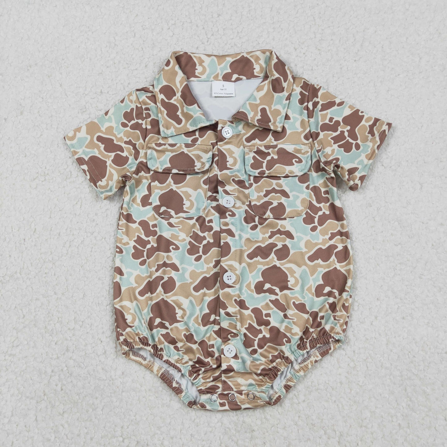 Sibling Baby Boys Southern Camo Rompers with Button Pockets for Hunting Outfit Toddler Boys Clothing