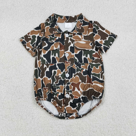 Baby Boys Southern Dark Brown Camouflage Rompers with Button Pockets Boy's Outfit