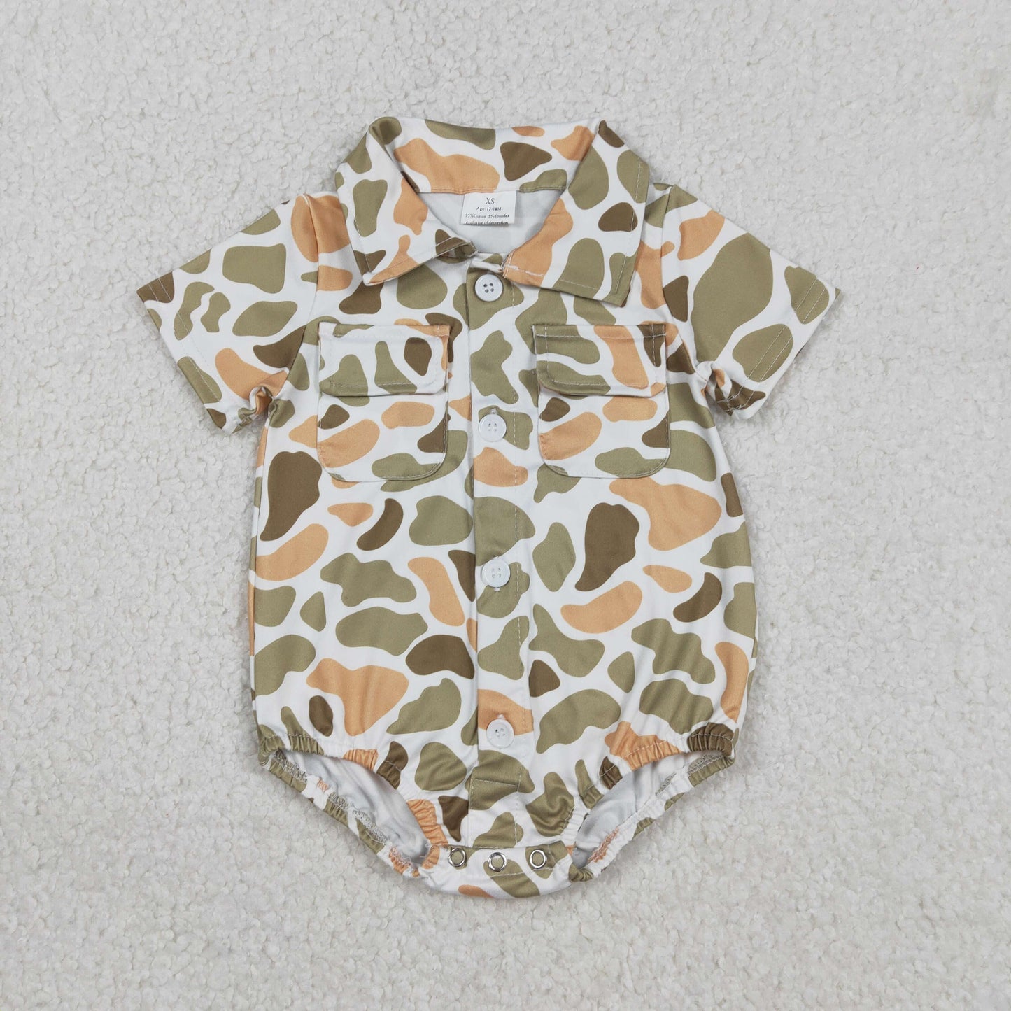 Baby Boys Southern Orange Camo Rompers with Button Pockets Cute Baby Outfit