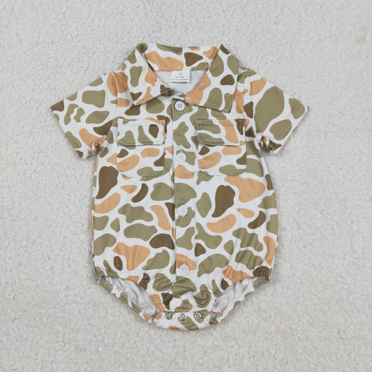 Baby Boys Southern Orange Camo Rompers with Button Pockets Cute Baby Outfit