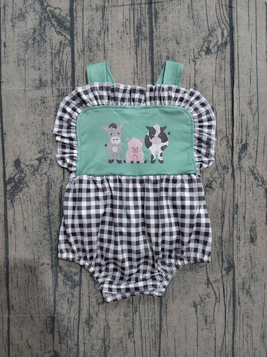 Pre order farm animal gingham bubble romper