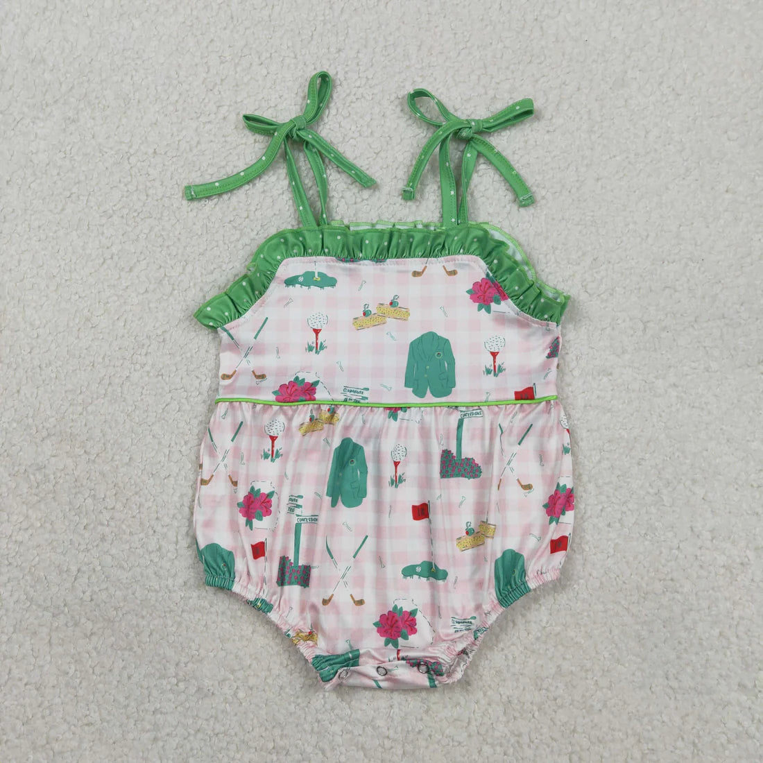 RTS Sibling Baby Girls Strap Pink Checked Flower Golf Tunic Ruffle Shorts Clothes Set Rompers