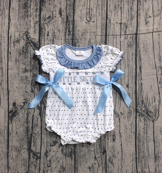 Pre order little sister white polk dots smock bubble romper