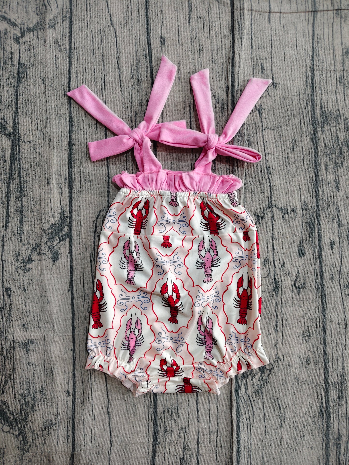 Pre order strap crawfish bubble romper infant clothing