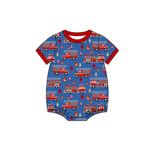 Presale SR4033 Baby Boys Sumer Rompers Baby Boys Short Sleeve Firetrucks Rompers
