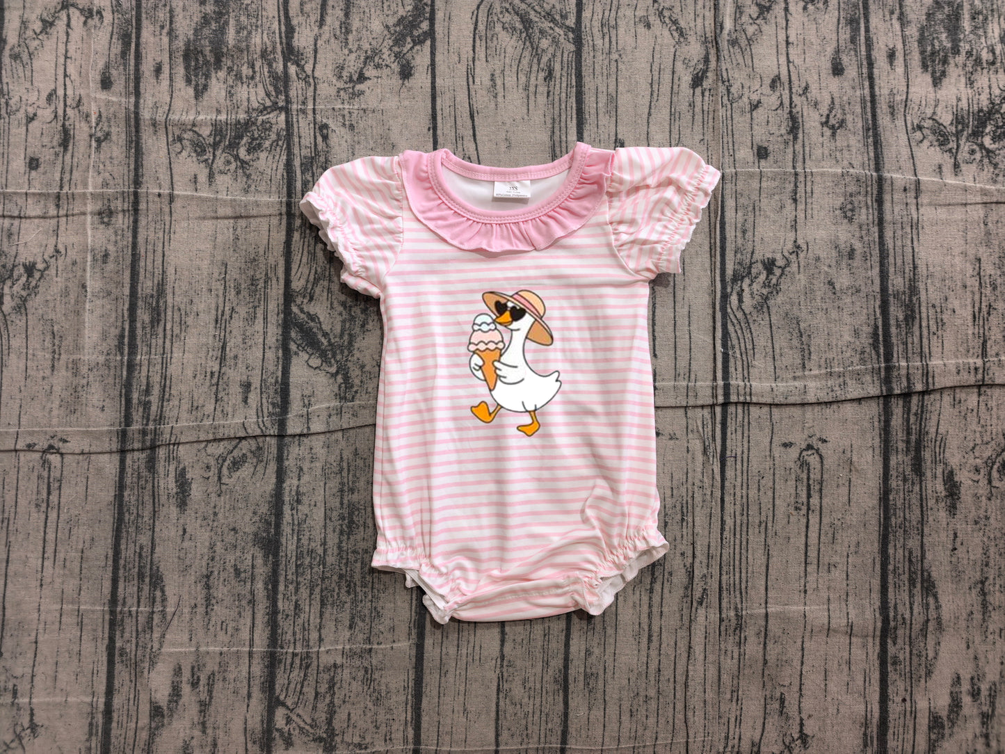 Pre order pink stripes silly goose embroidery girl romper