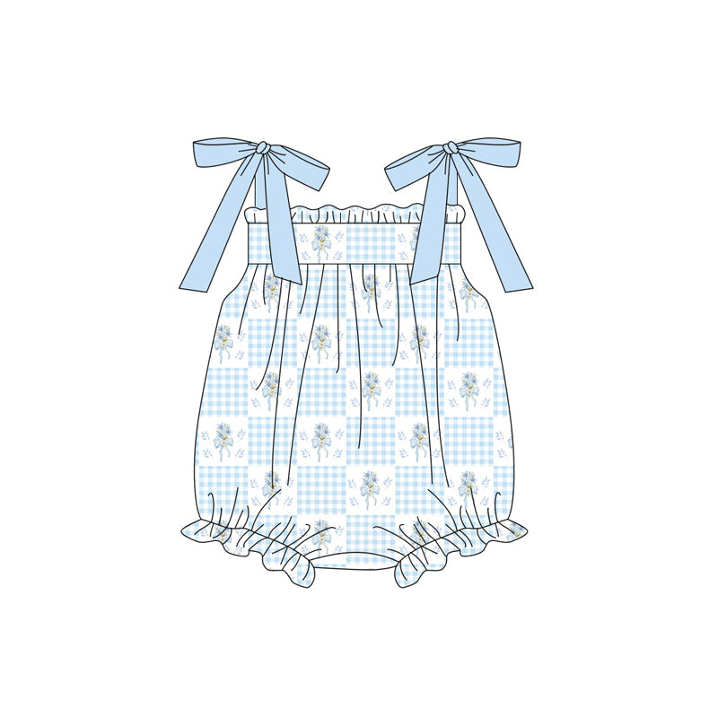Pre order blue floral patchwork strap bubble romper