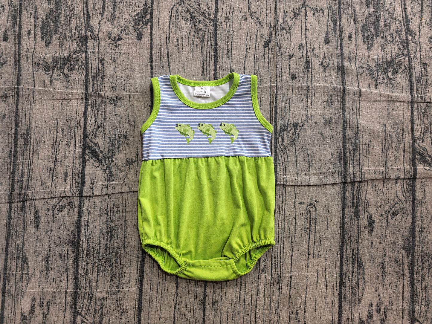 Pre order sleeveless fish embroidery boy romper