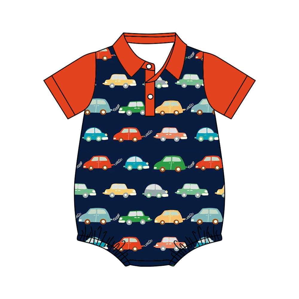 Pre order cars on navy polo romper