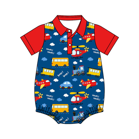 Pre order cartoon vehicles polo romper