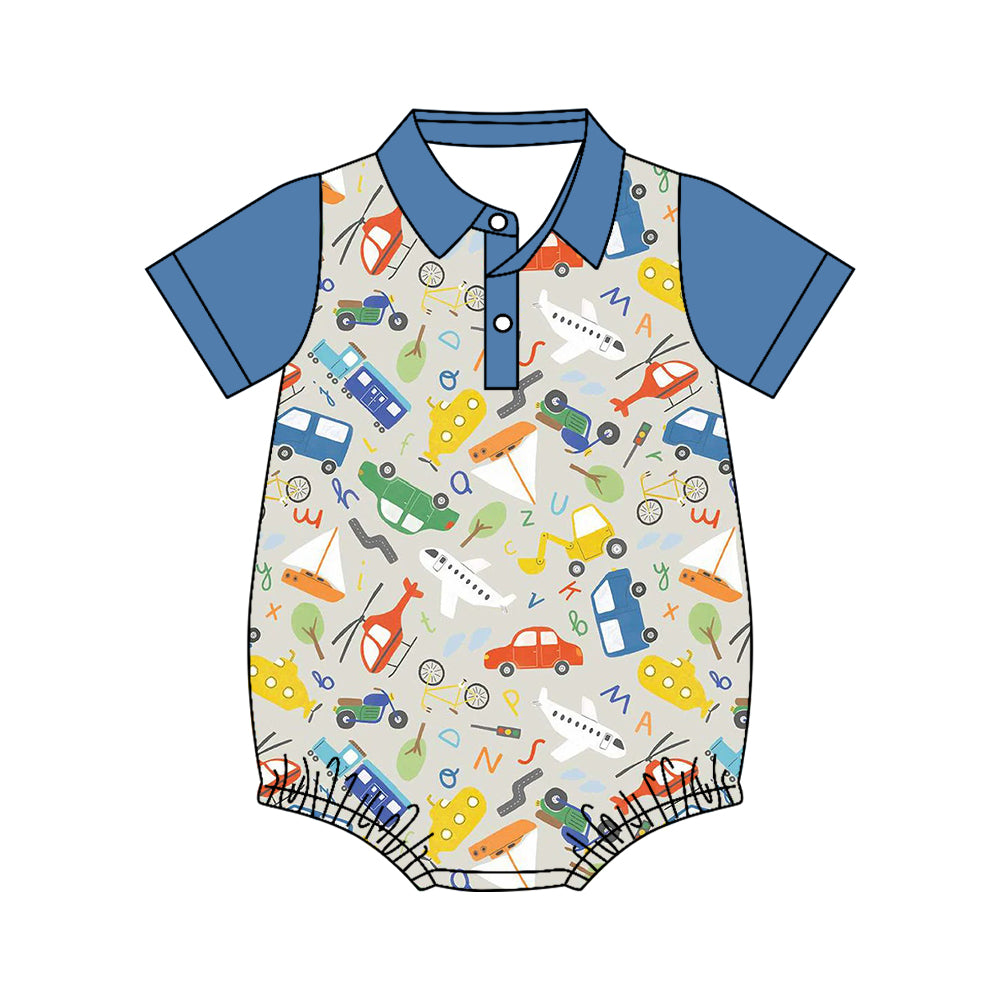 Pre order flannel automobiles polo romper