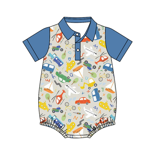 Pre order flannel automobiles polo romper