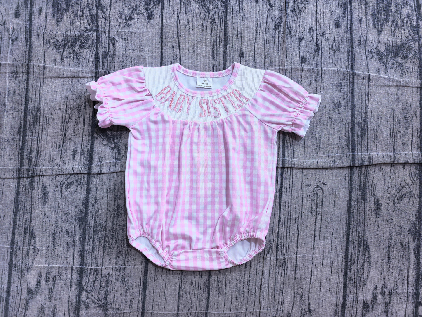 Pre order pink gingham baby sister smock romper