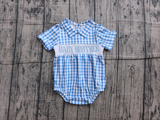 Pre order blue gingham baby brother smock romper